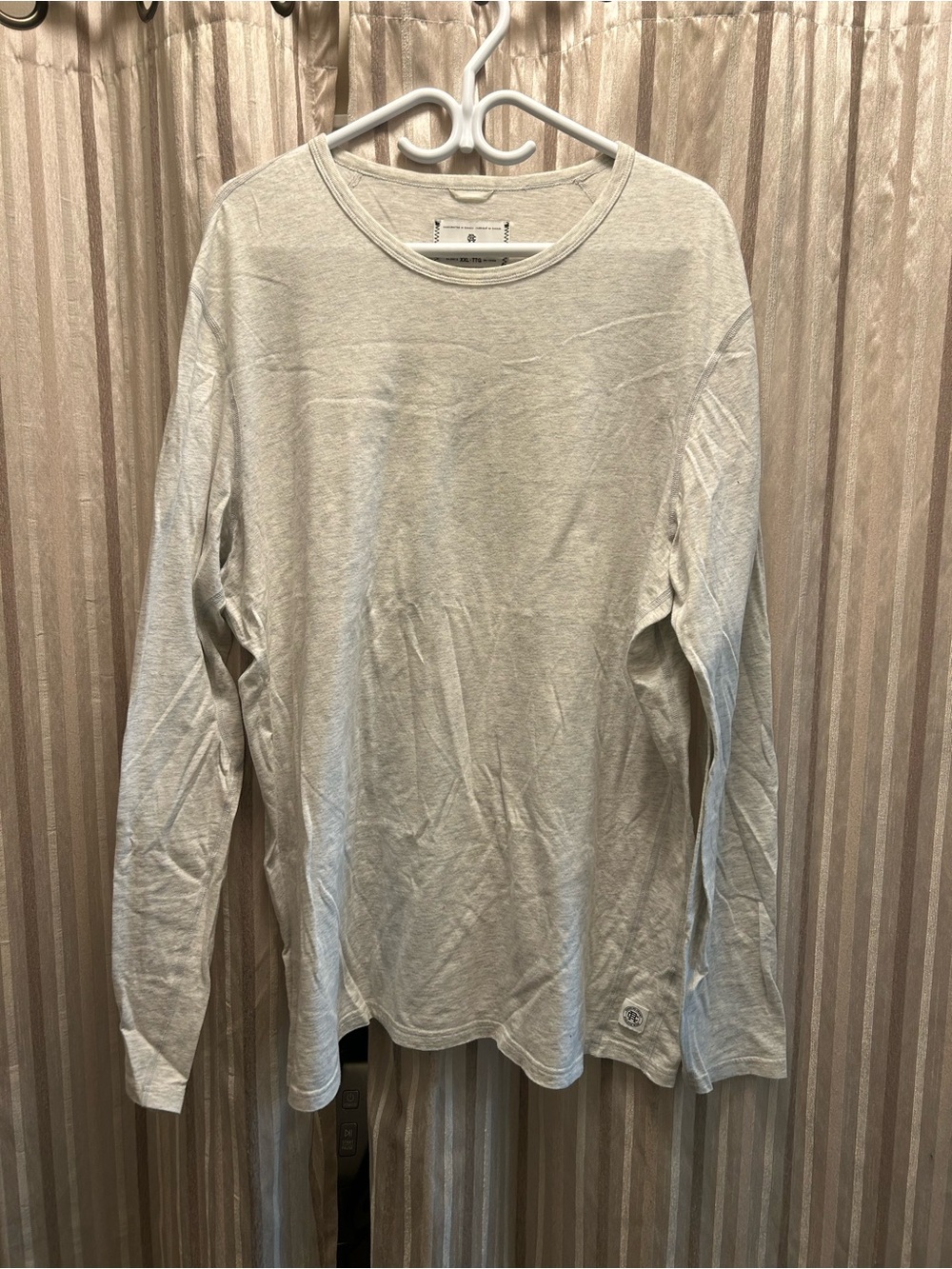 Reigning Champ Men's Long Sleeve Crewneck Shirt - Light Grey / White, Men’s XXL
